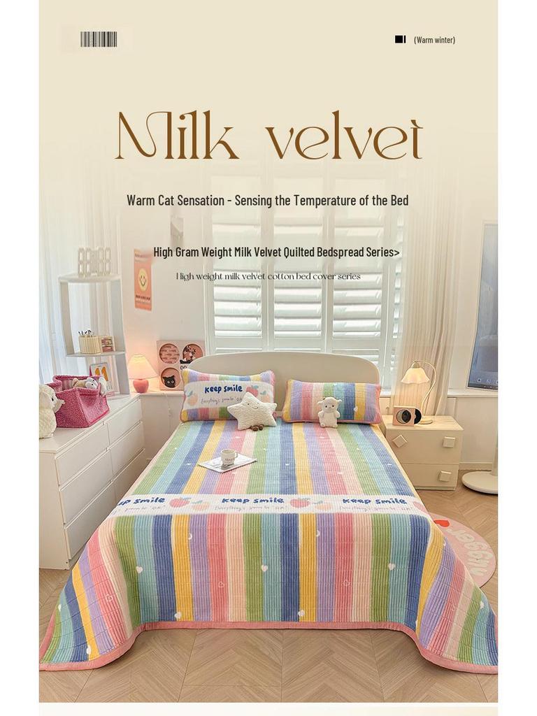 Утолщенное бархатное стеганое одеяло и покрывало, набор из 3 предметов: Теплое зимнее постельное белье и наматрасник