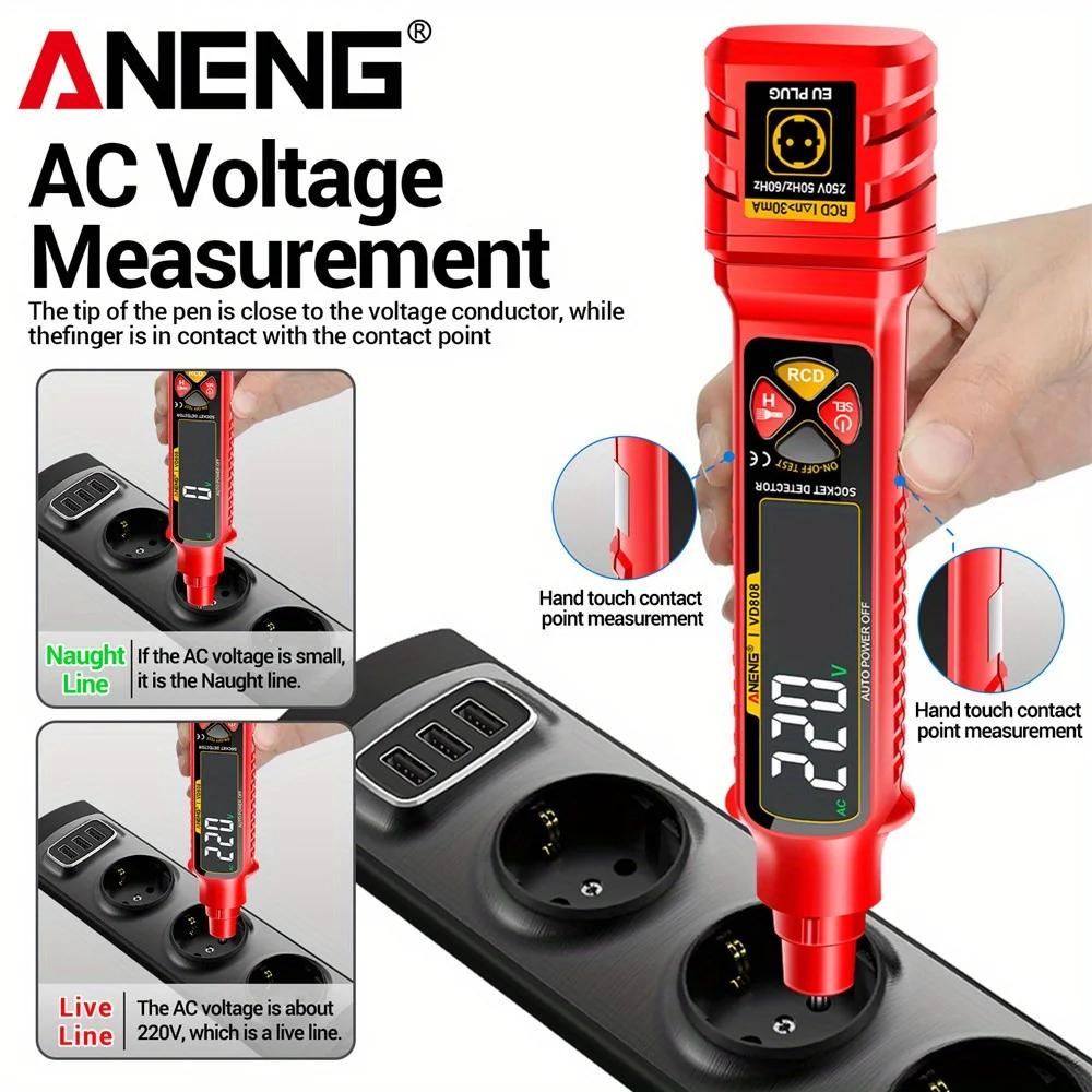 New Portable Socket Circuit Analyzer ANENG VD808 AC/DC Voltage Socket Tester Digital Circuit Breaker Finder Leakage Polarity Leakage Test Pencil US/EU