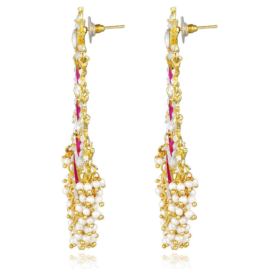 Pink Kundan & Laria Studded Dangle Earrings Ethnic Jewellery for Women