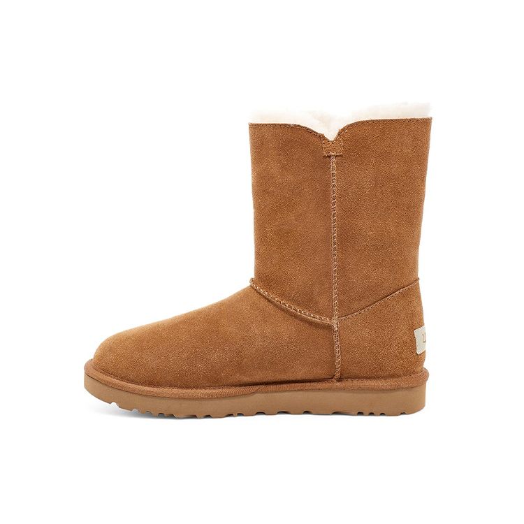 UGG Bailey Button Charm Suede Warm Non-Slip Metal Letter Comfortable Mid-Calf Snow Boots Women Boots Brown 1114970-CHE