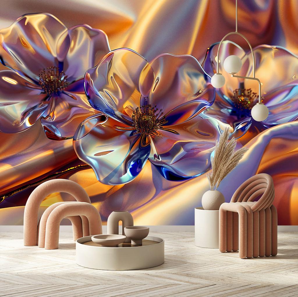 Wallpaper Glass flowers in silk