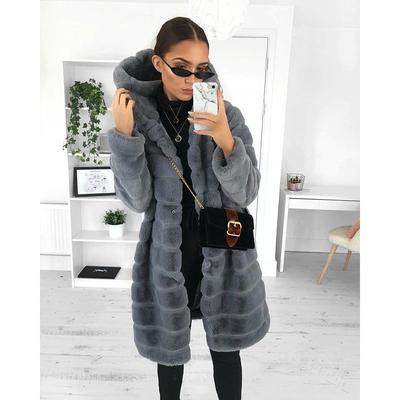 Женское осенне-зимнее однотонное плюшевое пальто с капюшоном средней длины