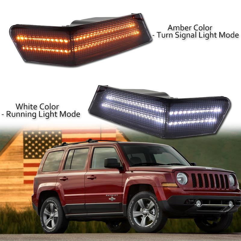 iJDM Car Signal Blinker Corner Lights Assemblies For Jeep Patriot Amber Sequential Turn Signal Light/White Driving Lights 07-17
