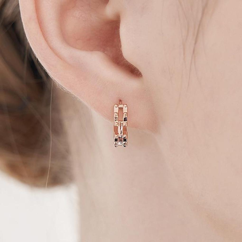 [ELLE Jewelry] 14K Simple Two Square One-Touch Earrings ELGPEE553