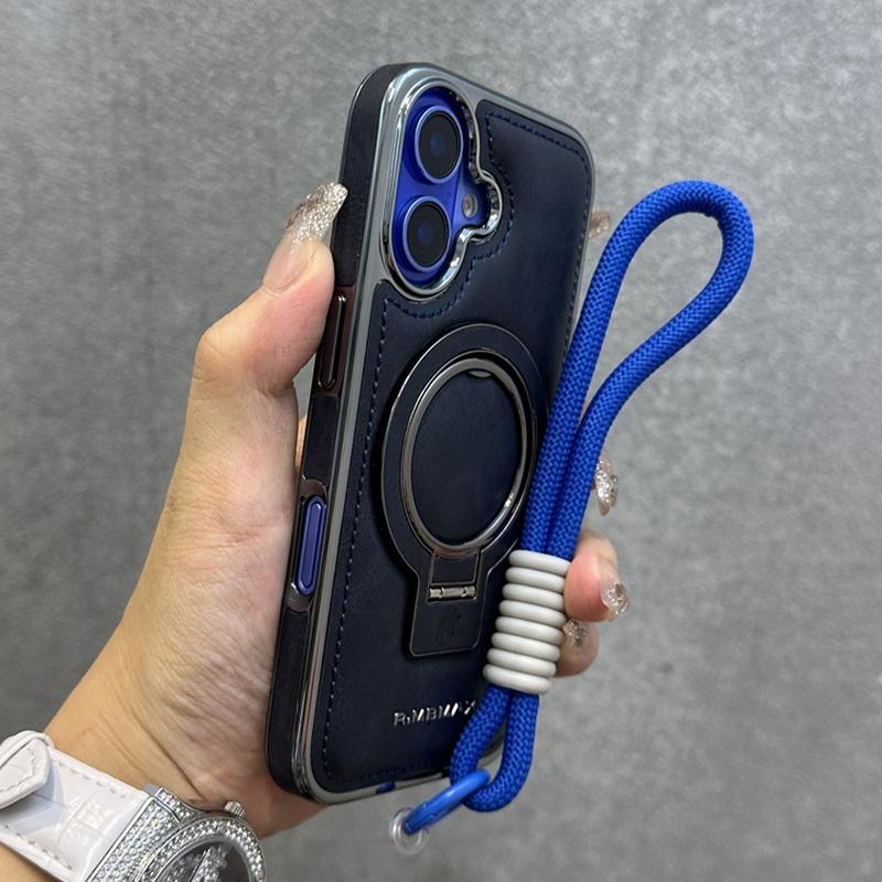 Бизнес кожаный магнитный чехол-кронштейн для iPhone 16 Pro Max 15 Pro 14 13 12 роскошный ремешок противоударный для Magsafe Stand Phone Cover