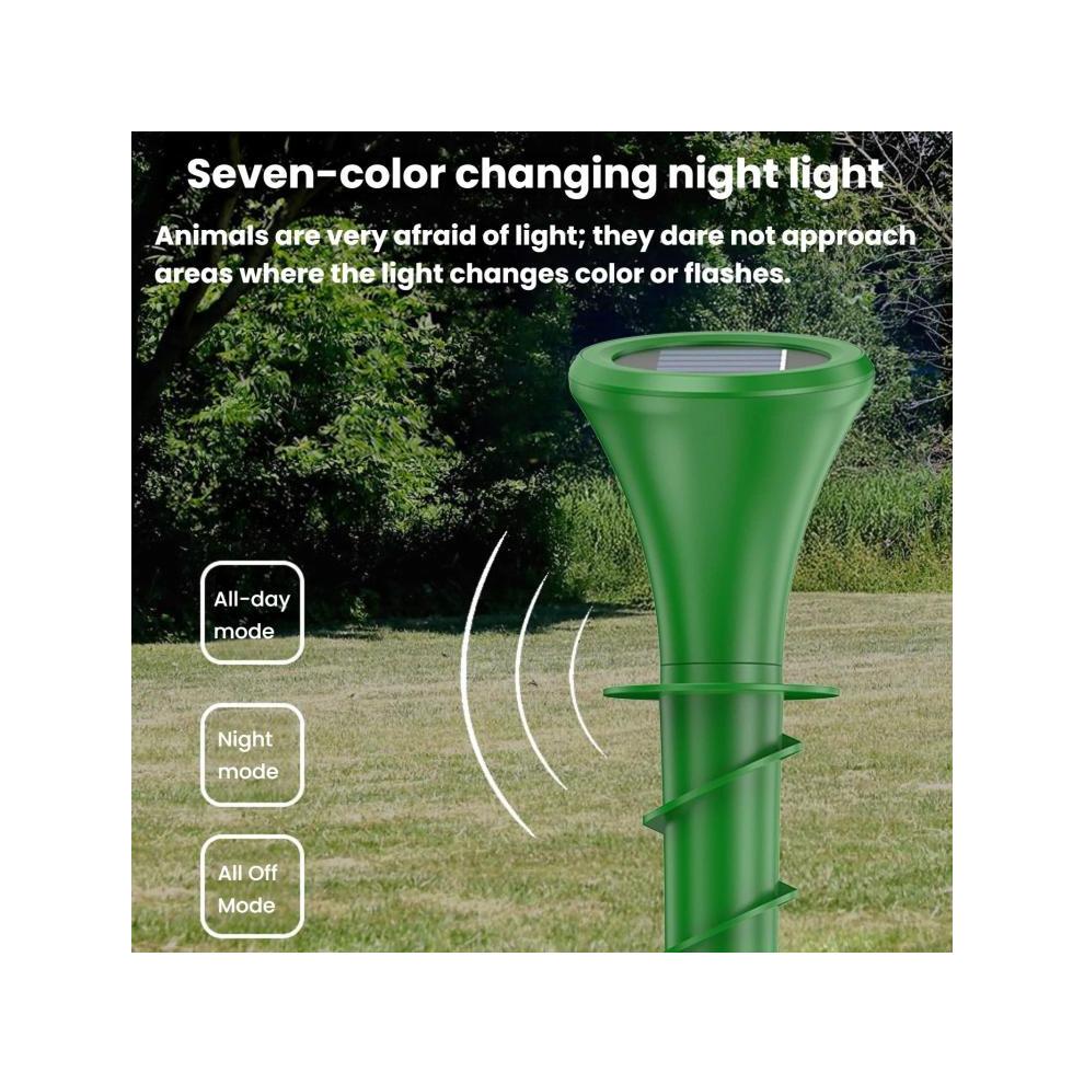 Solar Ground Stake Animal Repeller with Colour Ambient Light, Vibration and Infrared Detection for Garden Use, Rat Deterrent Device