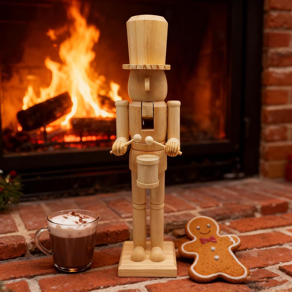 Nutcracker Decor 38cm Wooden 3D Carving Figurine Christmas Wood Nutcracker Ornament For Holiday Party Kitchen Shelf Bedroom