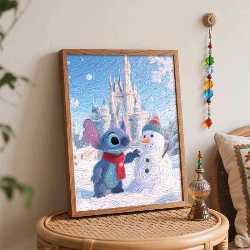 Disney Digital Oil Painting Art Kit Stitch Winter Snowman Castle Handmade Home Decor