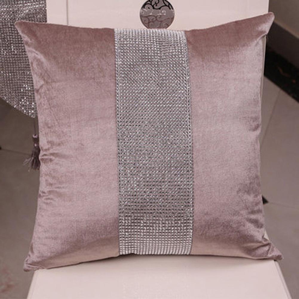 Stylish Graceful Velvet Throw Pillow with Diamond Chain Soft Sofa Cushion Decoration Modern Pillowcase