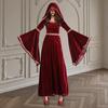 Vinatge Women Dress Bell Sleeve Contrasting Color A-line Big Hem Victoria Hooded Medieval Halloween Party Cosplay Costume Party Maxi Dress