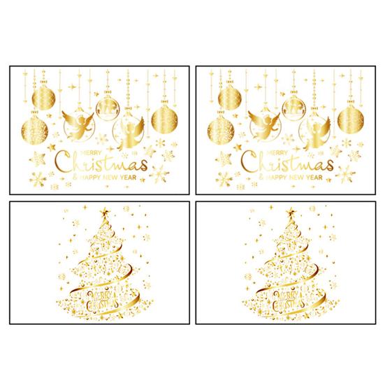 2/4Pcs Golden Christmas Tree Window Cling Removable Waterproof Merry Xmas Tree Static Glass Sticker Holiday Party Decoration Decal