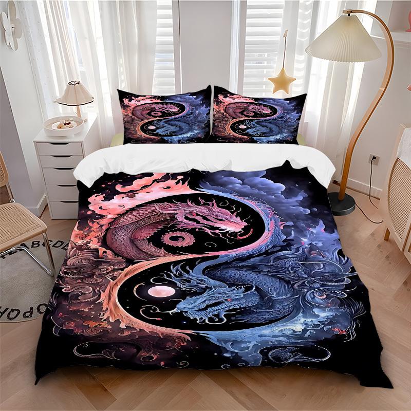3pcs Yin Yang Dragon Design Bedding Set. Soft and Comfortable with No Core Included (1x Duvet Cover + 2x Pillow Covers) yy251009256