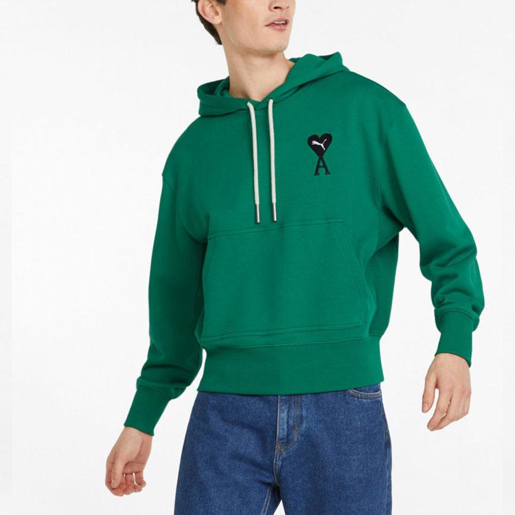 Puma X AMI Повседневная спортивная толстовка с логотипом Love Heart, мужские топы с капюшоном нежно-зеленого цвета 534069-96
