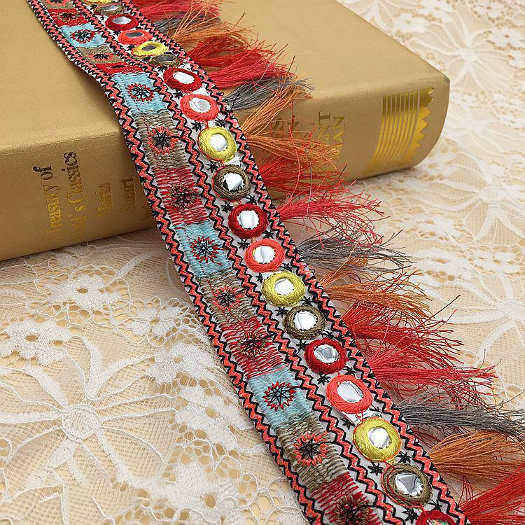 5/10 ярдов этническая вышивка блестками жаккард кисточка кружевная отделка тесьма с бахромой для самостоятельного шитья одежды занавески декоративный аксессуар