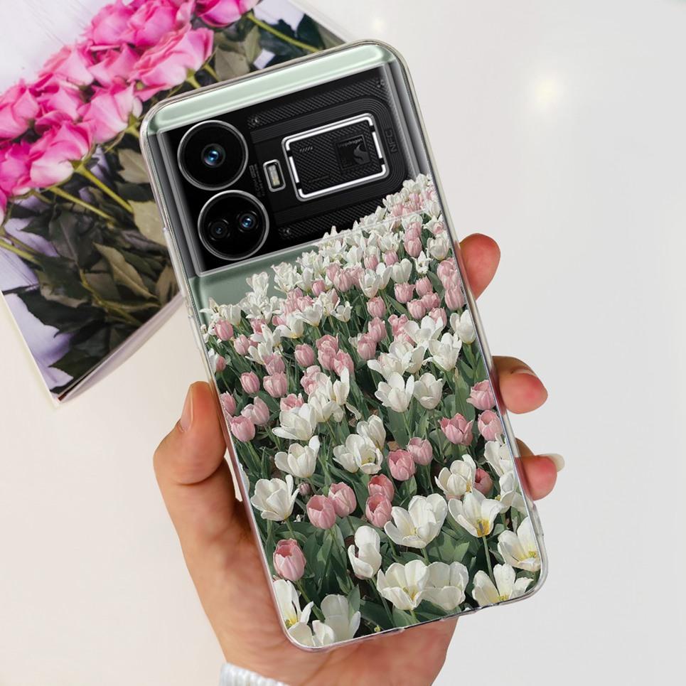For Realme GT5 Case Clear Silicone Soft TPU Cover For OPPO Realme GT 5 RealmeGT5 Cases Flower Marble Jelly Bumper Coques