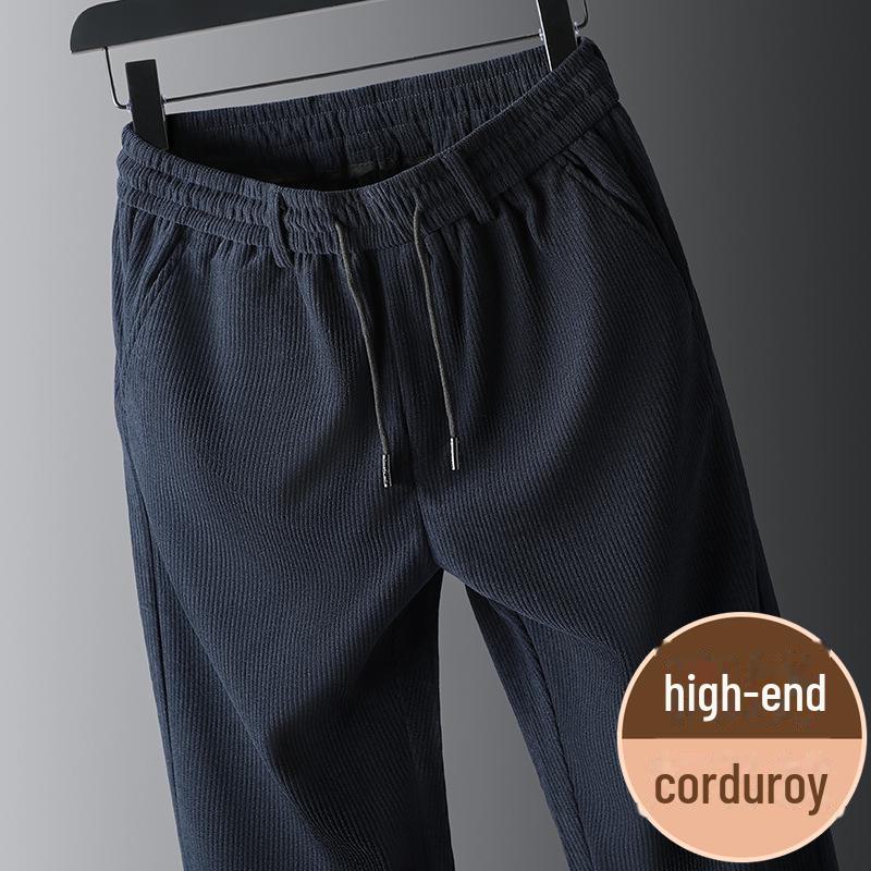 Вельветовые мужские брюки-стрейч с высокой талией: Плотные, свободные, прямые брюки на осень/зиму