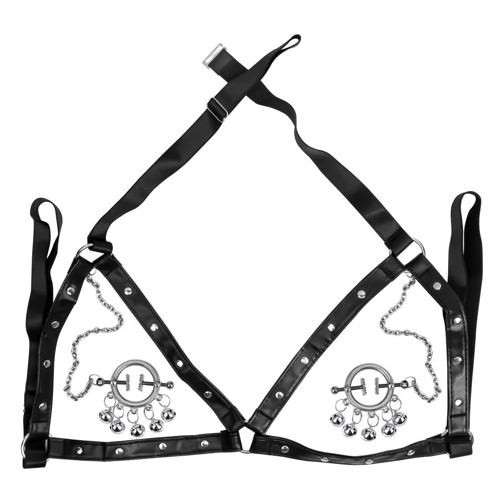 QKKQ Breast Clip Nipple Clamp with Bells BDSM Bondage Breast Leather Belt Nipple Clamps Sexy Clips Erotic Sex Toys for Women Men