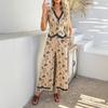 Printed V-neck Vest Wide Pants Set Print V-neck Vest Wide Leg Pants Set