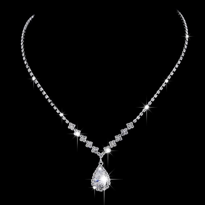 White Cubic Zirconia Stone Jewelry Sets For Women Silver Color Chain Necklace Earrings Set Wedding Bridal Jewelry Valentine's Day Gifts