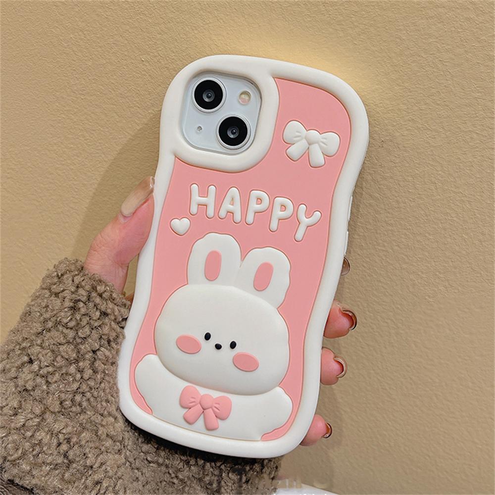 Корейский милый силиконовый розовый чехол с 3d мультяшным кроликом для Iphone 14 13 12 11 Pro Max, защитный мягкий чехол с милым кроликом