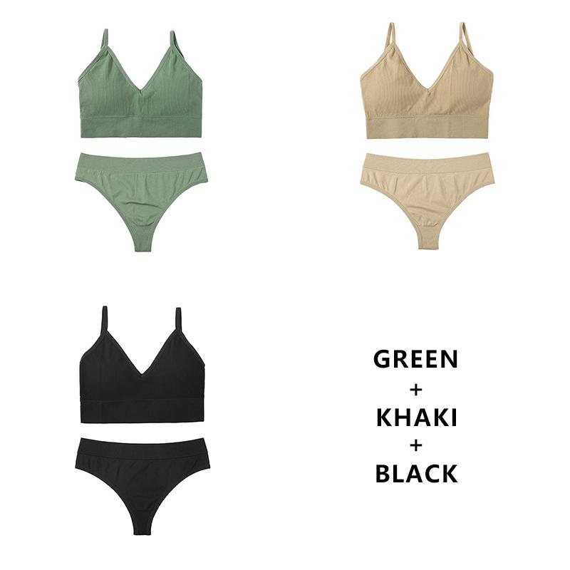 CINOON 3Pcs/Lot Women Bra Set Sexy Seamless Thong Low Waist Panties Wire Free Bra Bralette Lingerie Brassiere Female Underwear Set