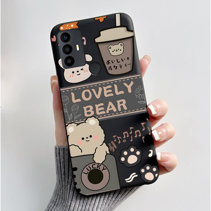 Cute Case For TCL 30 SE Protective Cover For TCL 30E Funda For TCL 306 305 Printing Shell Soft Silicone Cartoon Black Casing