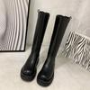Fashion Woman's Platform Zipper Spring Autumn PU Leather Non-slip Knee High Luxury Designer Casual Women Chunky Long Black Boots