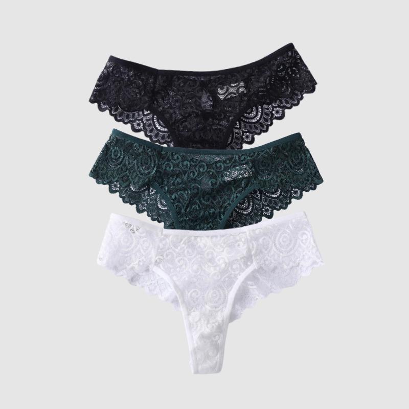 3 Pieces Lot Women's Sexy Lace Panties Lace Thongs Lingerie Intimates Woman Designed Tangas Big Size