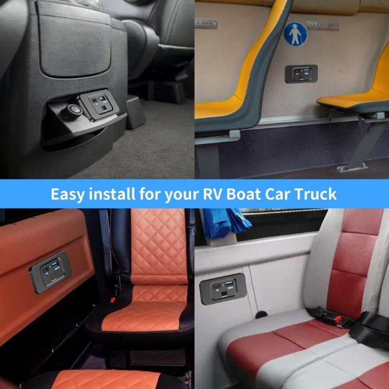 2-портовая настенная панель с розеткой 12-24 В, 20 Вт USB-C и 18 Вт USB-порт QC3.0, зарядное гнездо с кнопкой переключения для автомобиля, автобуса