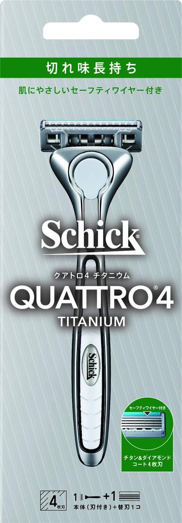 Schick Quattro 4 Titanium Razor with Blade Holder and 1 Replacement with Safety Wire Blade, 4-Blade, German-Made,