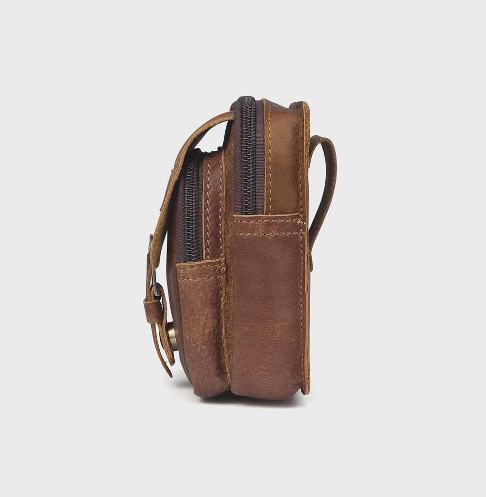 Мужская поясная сумка из натуральной матовой кожи - прочная спортивная и рабочая поясная сумка на молнии