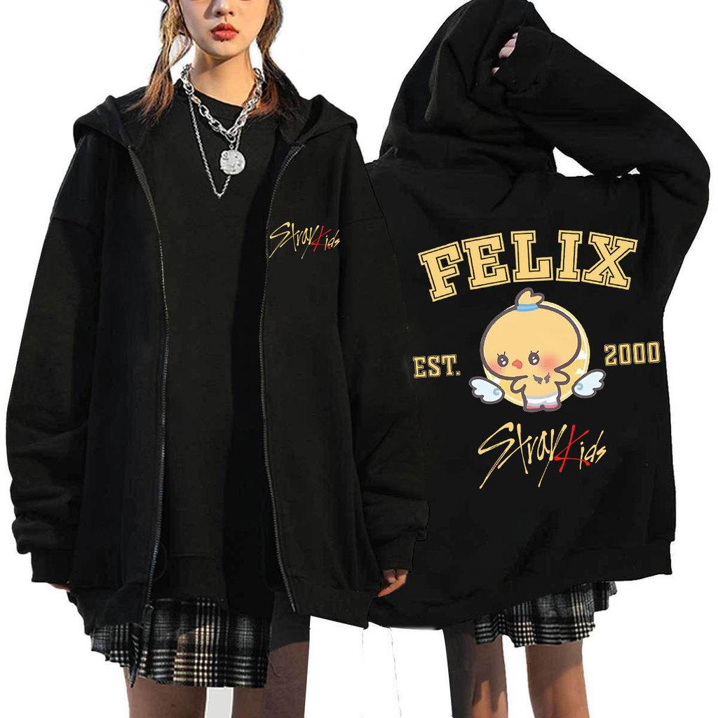 Adult Women Men Stray Kids Dominate ATZ SKZ Print Sweatshirt Loose Zipper Long Sleeves Hooded Jacket Coat Outerwear