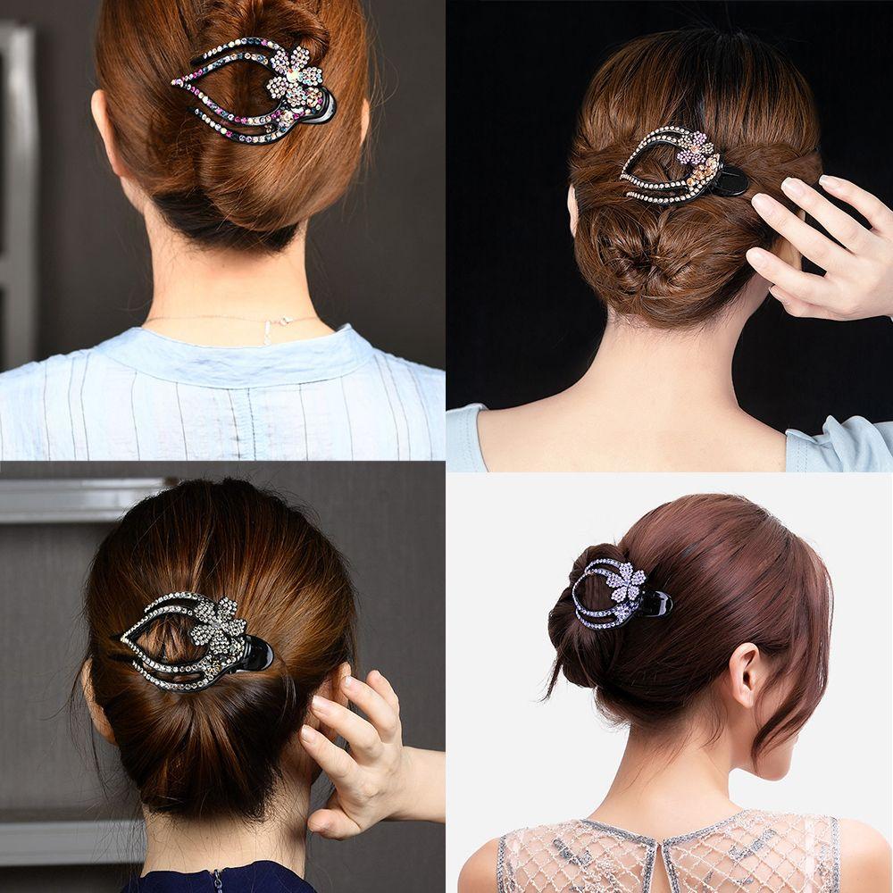 Women Flexible Styling Tool Hairpins Heart Flower Rhinestone Hair Clip Hollow Claws Acrylic