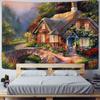 Fairy Tale Cottage Forest Tapestry Wall Hanging Bohemian Art Forest Landscape Printing Tapestry Living Room Home Decor