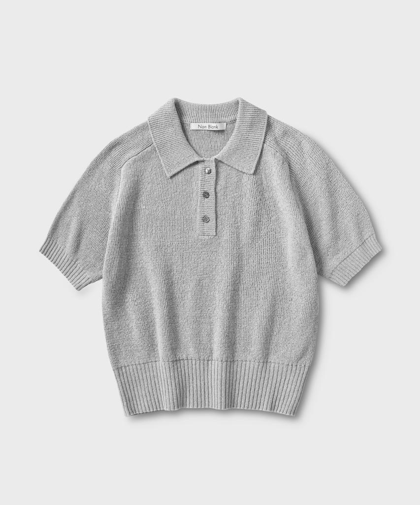 NONBLANK Raglan Half Sleeve Collar Crop Knit_Grey