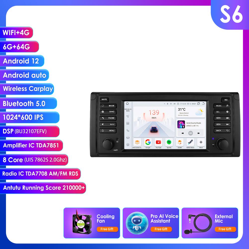 OSSURET 7-дюймовая 8-ядерная магнитола Android Auto для BMW 5 E39, X5 E53, M5 с 8 ГБ ОЗУ, 128 ГБ памяти