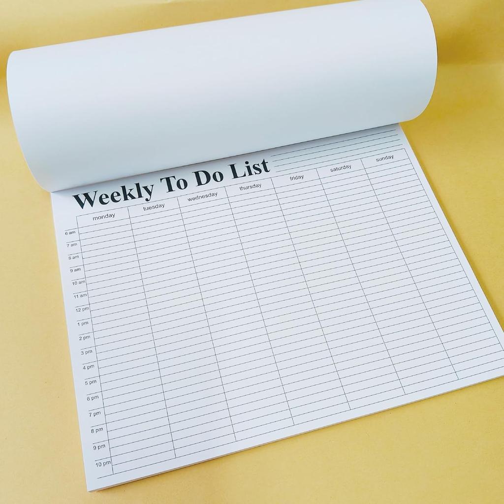 Weekly To Do List notepad, Hourly Schedule, Monday-Sunday, 6am-10pm,Task Planner & Activity Log Notepad – 8.5 x 11” Undated Daily & Hourly