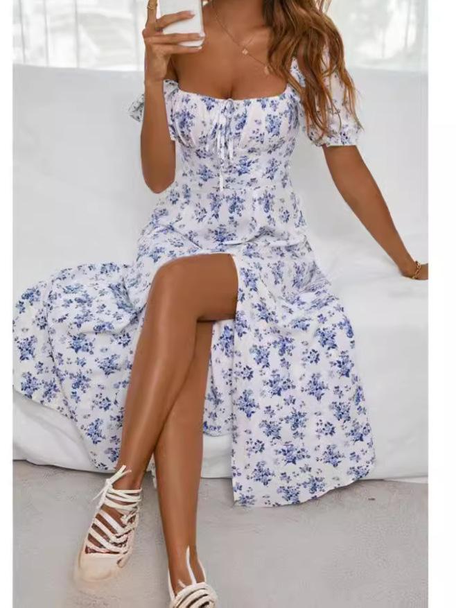 Весеннее платье с цветочным принтом, открытой спиной, облегающего кроя, на бретелях-спагетти и с разрезом для женщин