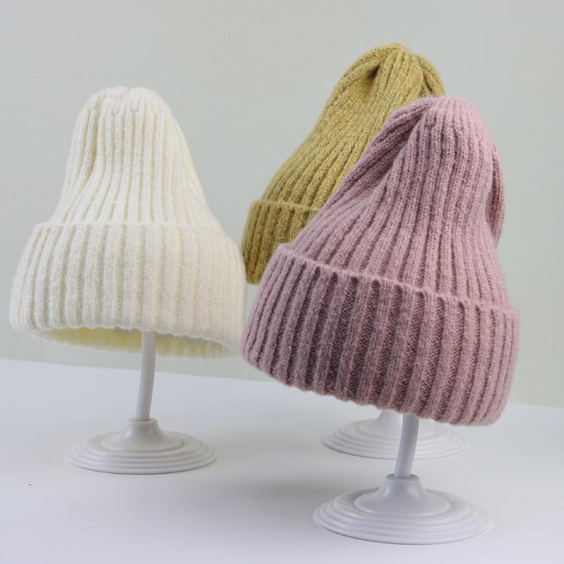Winter Baby Knit Hat Woolen Warm Kids Crochet Bonnet 6-36 Months Boy Girl Toddler Ear Protection Cap Solid Color Children Beanie