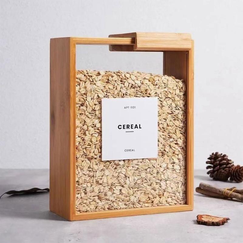 Натуральный бамбук Деревянный контейнер для хранения с крышкой-слайдером Зерновые Диспенсер для еды для хлопьев риса муки Кухонный органайзер