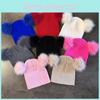 Solid Color Double Ball Knit Hat Women Winter Warmth Beanie With High Top Design For Casual Street Style