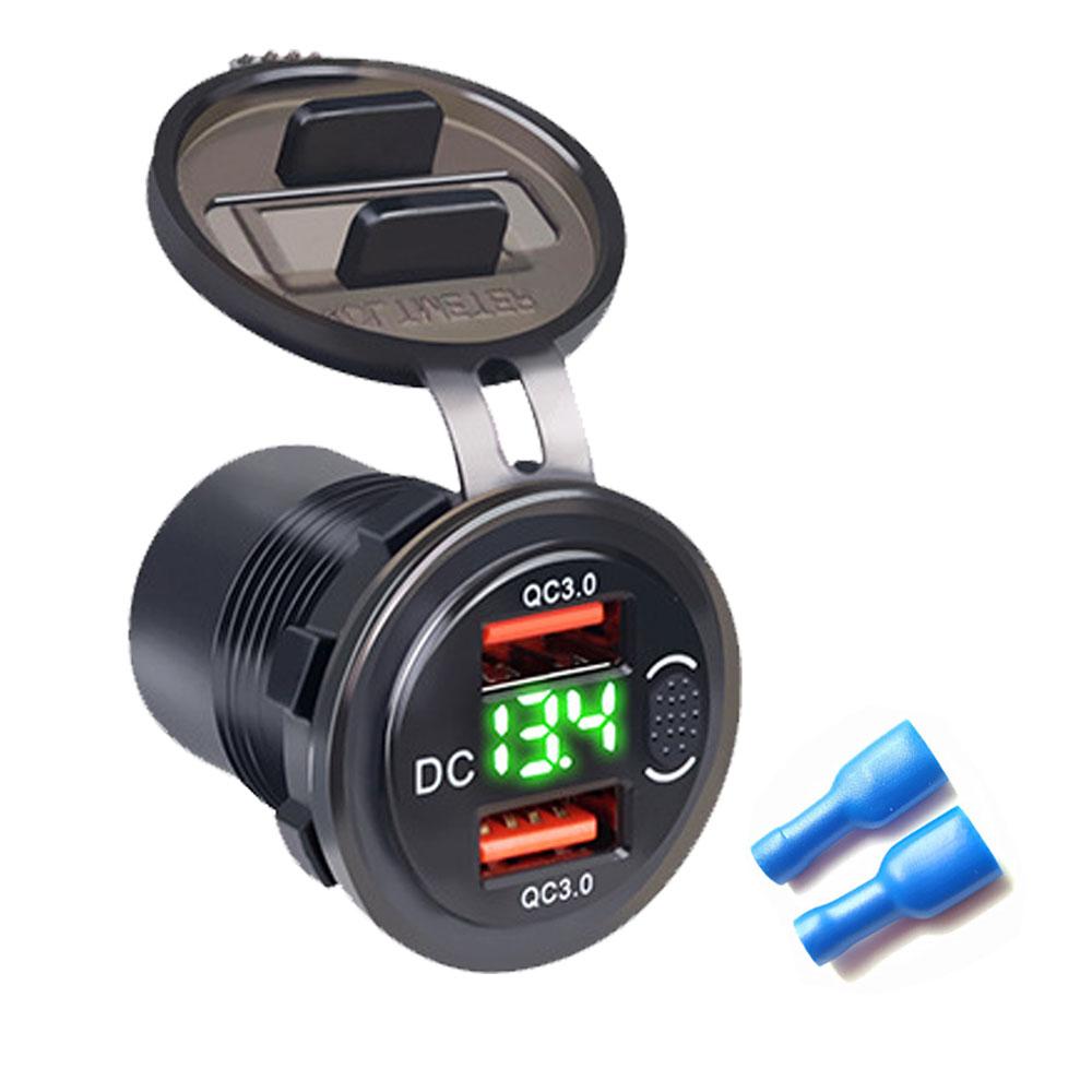 12 В/24 В, двойная USB-розетка QC3.0, автомобильное зарядное устройство, USB-разъем для прикуривателя, водонепроницаемая со светодиодным вольтметром, переключатель включения/выключения, адаптер для быстрой зарядки, автомобильные аксессуары