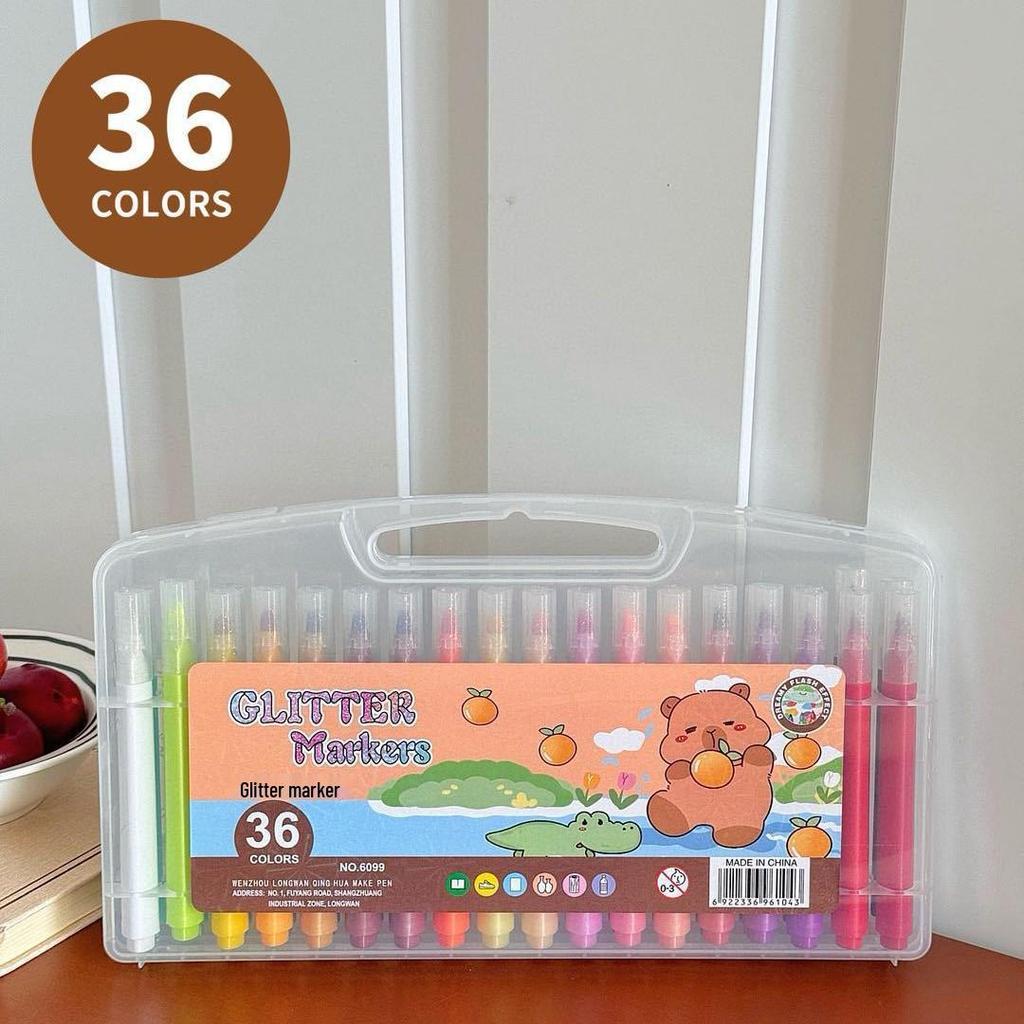 Cross-Border Cartoon Capybara Glitter Metal Brush Pen - Triangle Barrel & Soft Tip