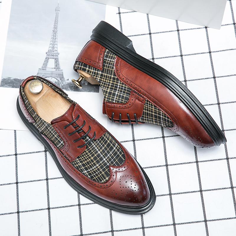 Модные роскошные брендовые кожаные туфли мужские повседневные туфли на шнуровке высокого качества на низком каблуке и платформе классические повседневные туфли-оксфорды с резьбой по быку