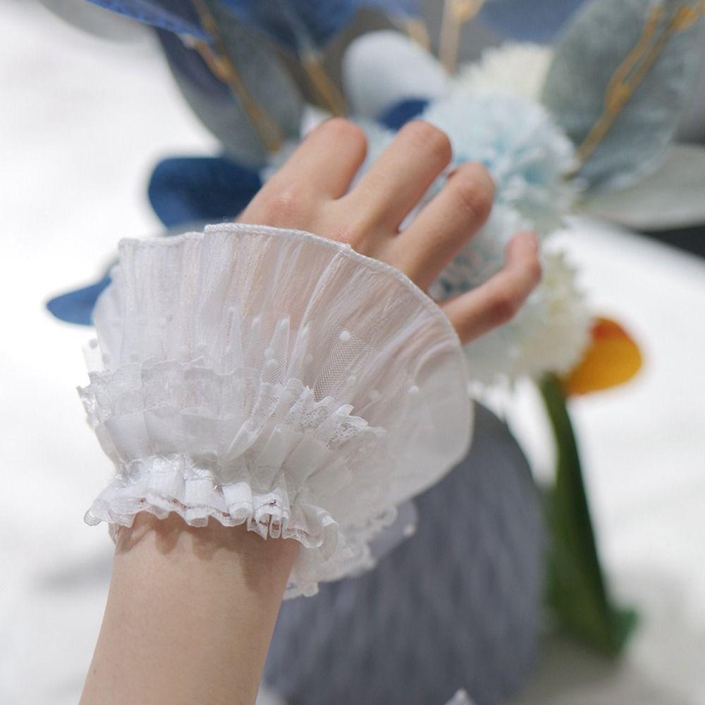 Victorian Lace Ruffled Wrist Solid Color Lolita Style Cuffs Fake Sleeves Cuffs Daily Accessory