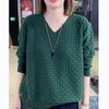 Hollow Out Women's Long Sleeved T-shirt Knitted Sweater Autumn Loose Striped Base Shirt