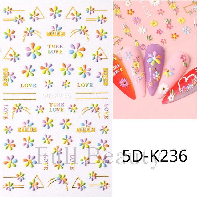 5D Тисненые наклейки для дизайна ногтей Sun Flower Наклейки для ногтей Гравировка Цветочные слайдеры для ногтей