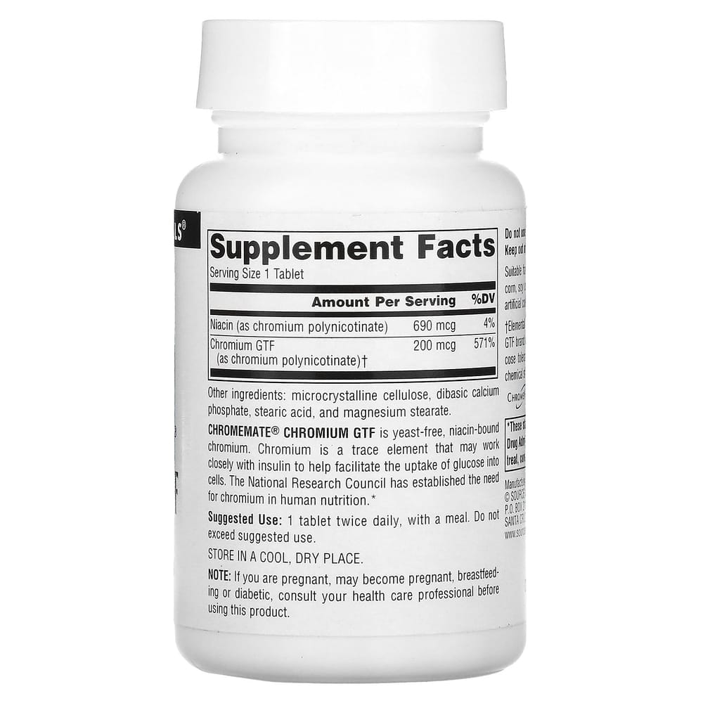 Source Naturals Chromemate Chromium GTF 200mcg 240 Tablets