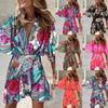 Women's Fashion Summer Spring Solid Color Print 3/4 Sleeves V-Neck High Waist Casual Dresses