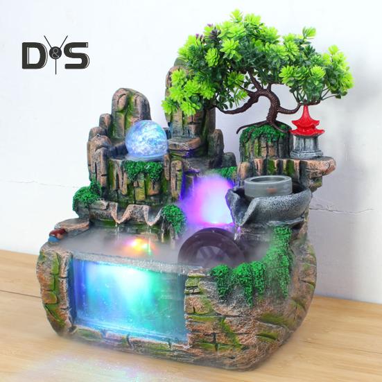 Внутренний фонтан-водопад со светодиодной подсветкой, искусственный хрустальный шар, скала с текущей водой, мини-аквариум с распылителем воды, гостиная, домашний офис